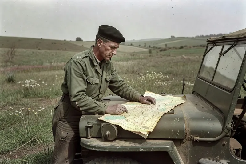 Officiers de la 2e division blindée en tenue de campagne durant l'été 1944