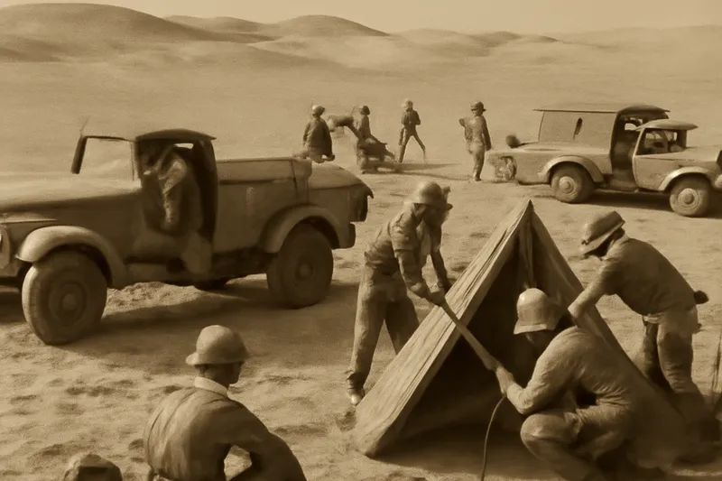 Colonne motorisée française traversant le désert du Fezzan en 1941