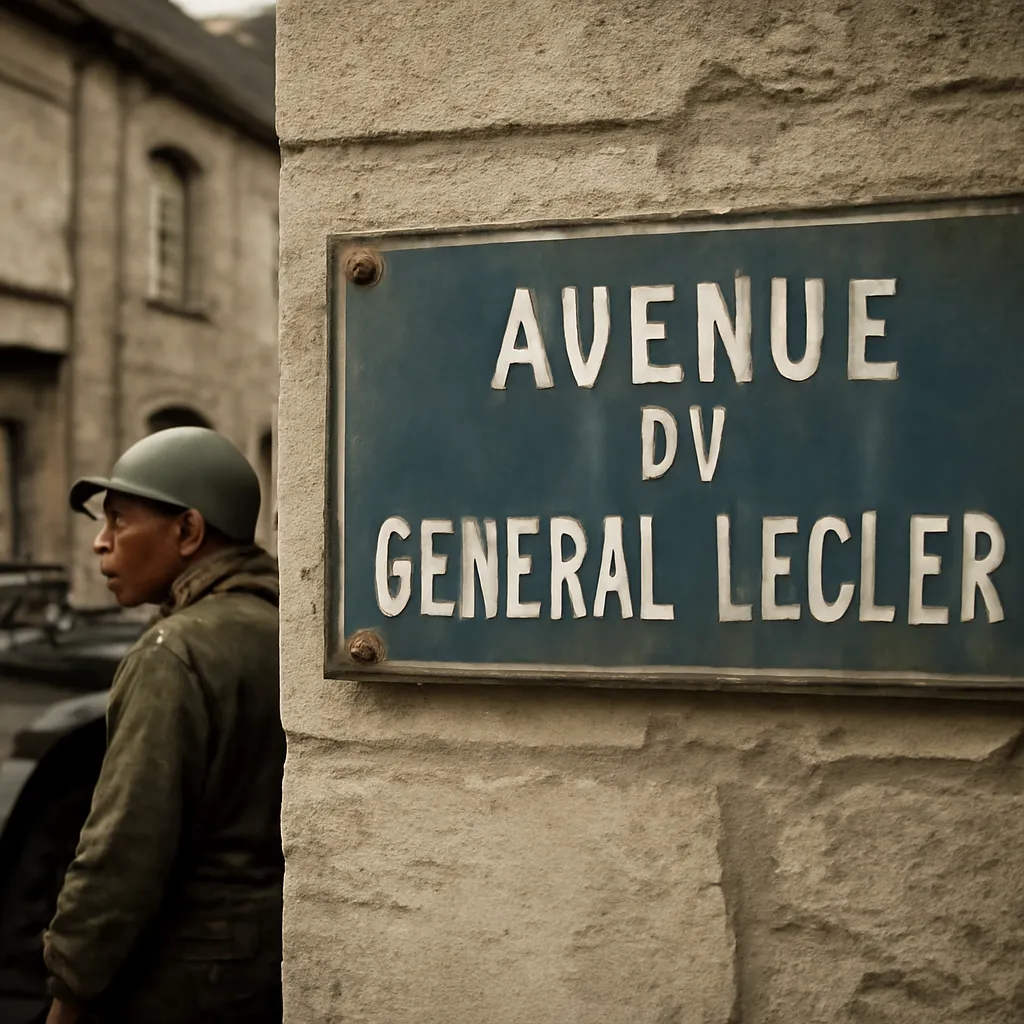 Plaque de rue « Avenue du Général Leclerc » sur une façade de ville française